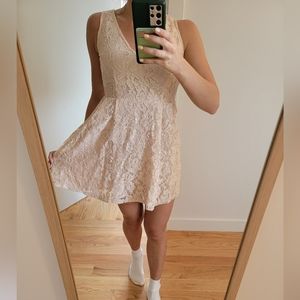 Lace Cream V-Neck Mini Dress
